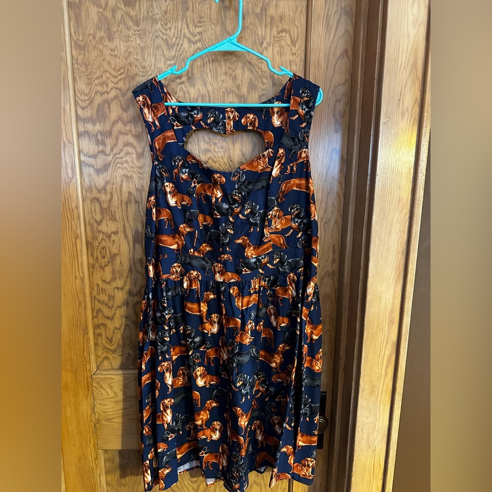 Retrolicious Dachshund Print Dress with back Heart Cutout